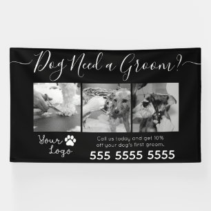 Minimalist Black and White Dog Grooming Banner
