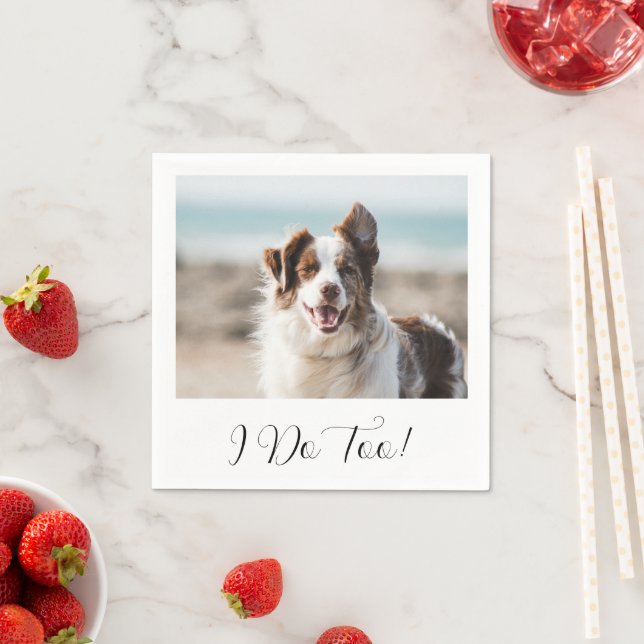 Minimalist Black and White Dog Photo Wedding Napkins (Insitu)