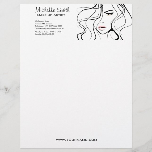 Minimalist Black and White Elegant Feminine Makeup Letterhead (Front)