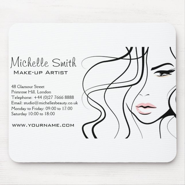 Minimalist Black and White Elegant Feminine Makeup Mouse Pad (Front)
