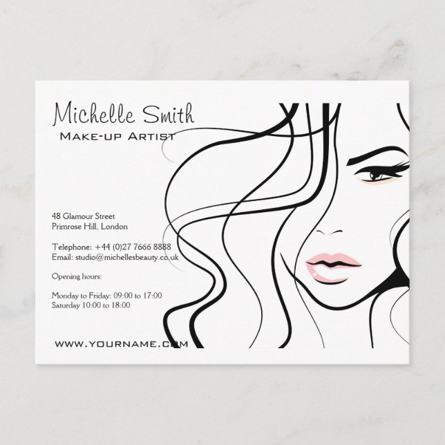 Minimalist Black and White Elegant Feminine Makeup Postcard (Front)