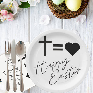 Minimalist Black and White Elegant Happy Easter Paper Plates