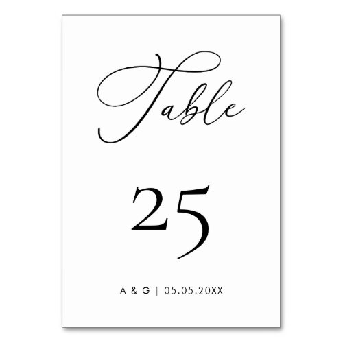 Minimalist Black and White Elegant Script Wedding Table Number