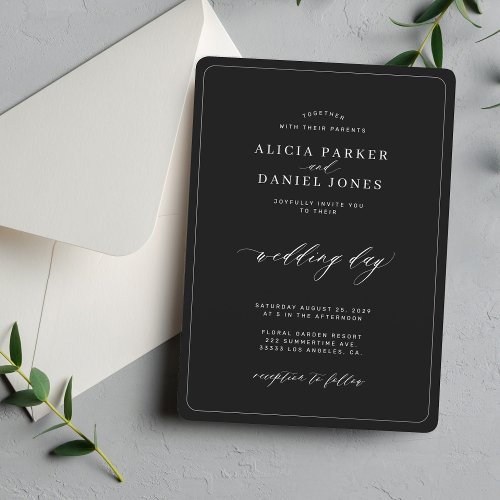 Minimalist black and white elegant wedding invitation