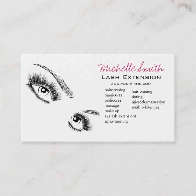 Minimalist Black and White Eyelashes Chic Makeup Business Card (Front)