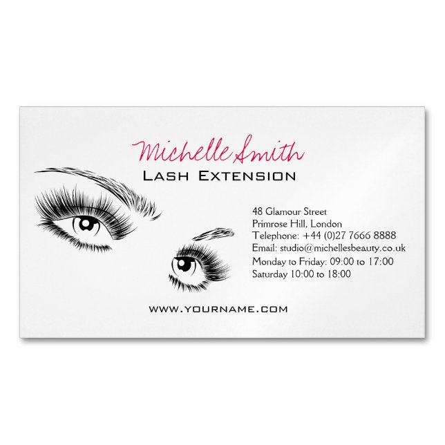 Minimalist Black and White Eyelashes Chic Makeup Business Card Magnet (Front)