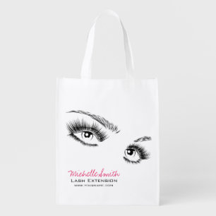 Minimalist Black and White Eyelashes Chic Makeup Grocery Bag