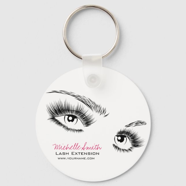 Minimalist Black and White Eyelashes Chic Makeup Keychain (Front)