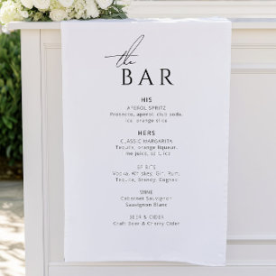 Minimalist Black and White Fabric Wedding Bar Menu House Flag