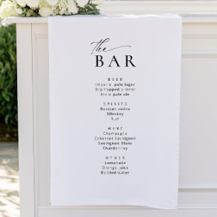 Minimalist Black and White Fabric Wedding Bar Menu House Flag