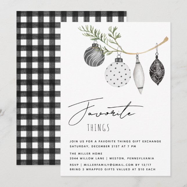 Minimalist Black and White Favorite Things Invitation (Front/Back)