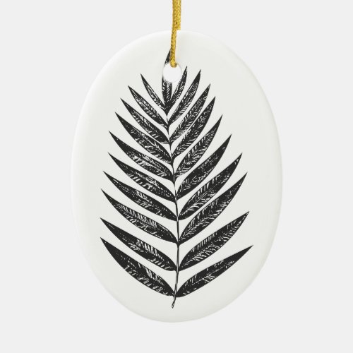 Minimalist Black and White Fern Drawing Ceramic Ornament