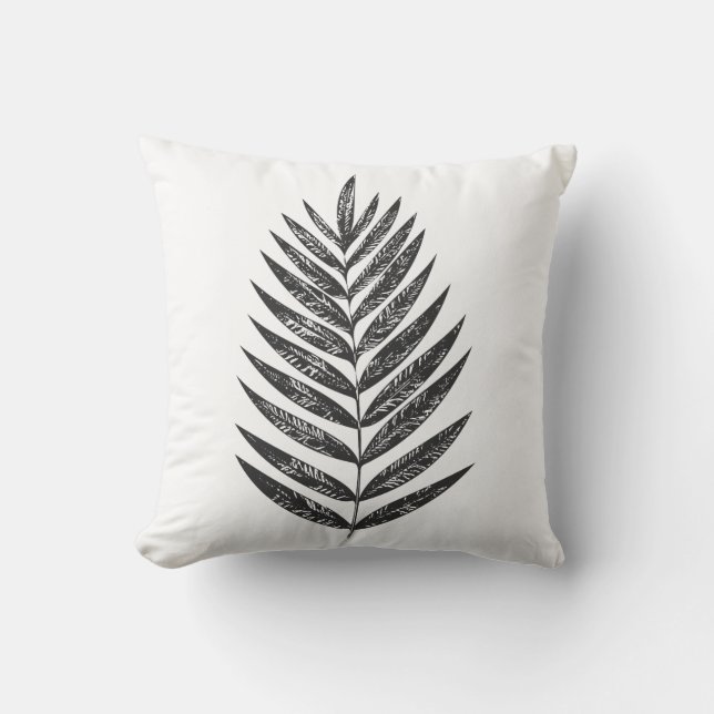 Minimalist Black and White Fern Drawing Throw Pillow (Front)