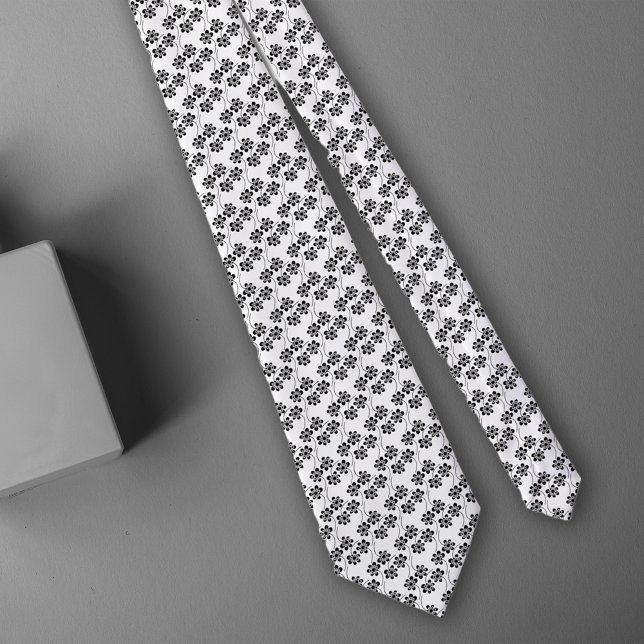 Minimalist Black and White Floral Ditsy Pattern Tie (Creator Uploaded)