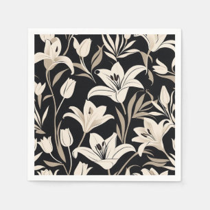 Minimalist Black and White Floral Pattern Napkins