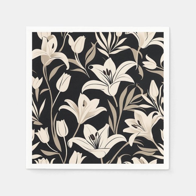 Minimalist Black and White Floral Pattern Napkins (Front)