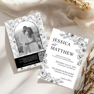 Minimalist Black and White Floral Photo Arch  Invitation