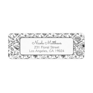 Minimalist Black and White Floral Return Address Label
