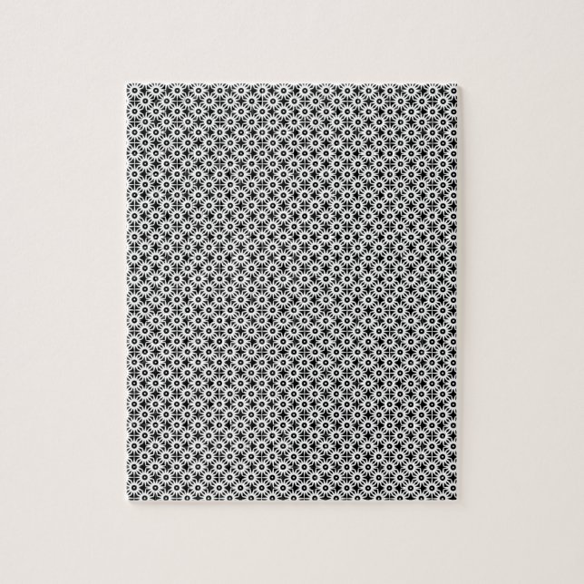 Minimalist Black and White Floral Tessellation Jigsaw Puzzle (Vertical)