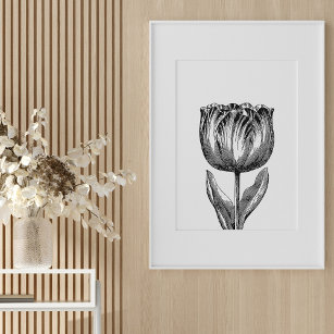 Vintage Charms: Flowers Drawing on Grey Wallpaper Wall Art | Morphico