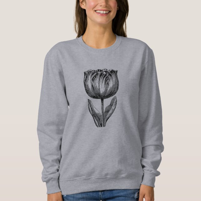 Minimalist Black and White Flower Drawing  Sweatshirt (Front)