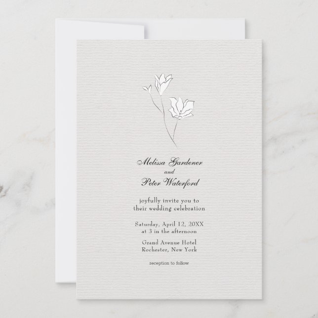 Minimalist Black and White Flower Sketch Wedding Invitation (Front)