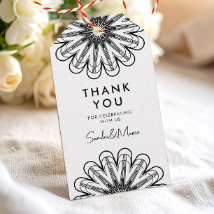 Minimalist black and white flowers thank you gift tags