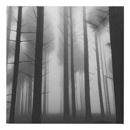 Minimalist Black and White Foggy Forest Faux Canvas Print