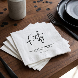 Minimalist Black and White Forty Birthday Party Napkins