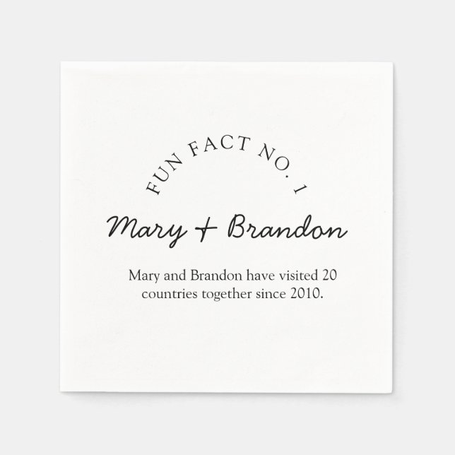 Minimalist Black and White Fun Fact Wedding Napkins (Front)