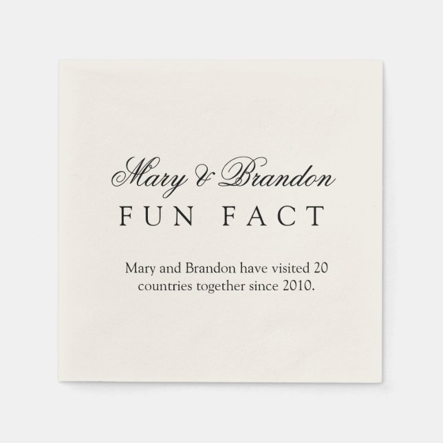 Minimalist Black and White Fun Fact Wedding Napkins (Front)