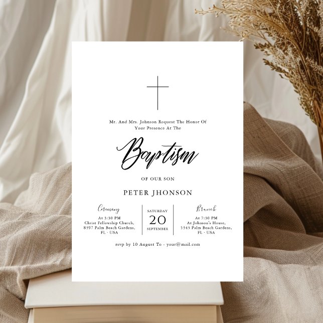 Minimalist Black and White Gender Neutral Baptism Invitation (Creator Uploaded)