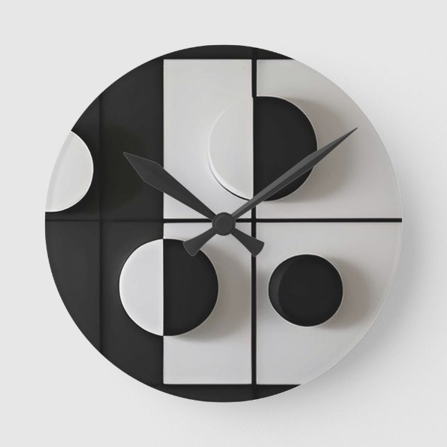 Minimalist Black and White Geometric Abstract Art Round Clock (Front)