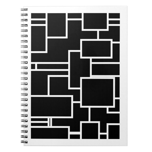 Minimalist Black and White Geometric Block Pattern Notebook (Front)