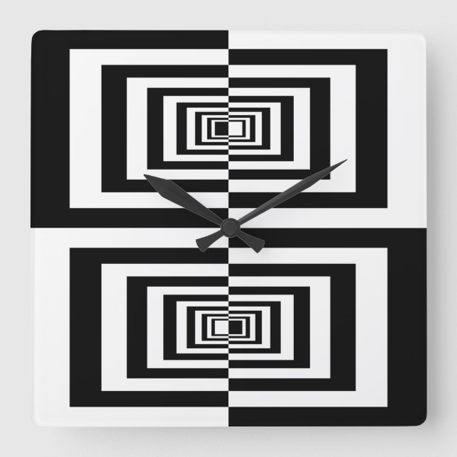 Minimalist Black And White Geometric Pattern Square Wall Clock (Front)