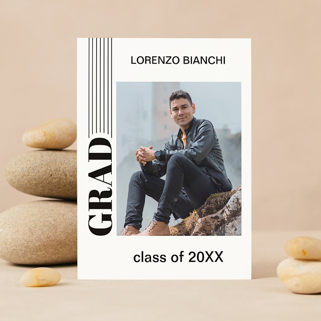 Minimalist Black And White Graduation Announcement Postcard