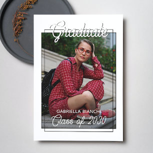 Minimalist Black And White Graduation Announcement Postcard