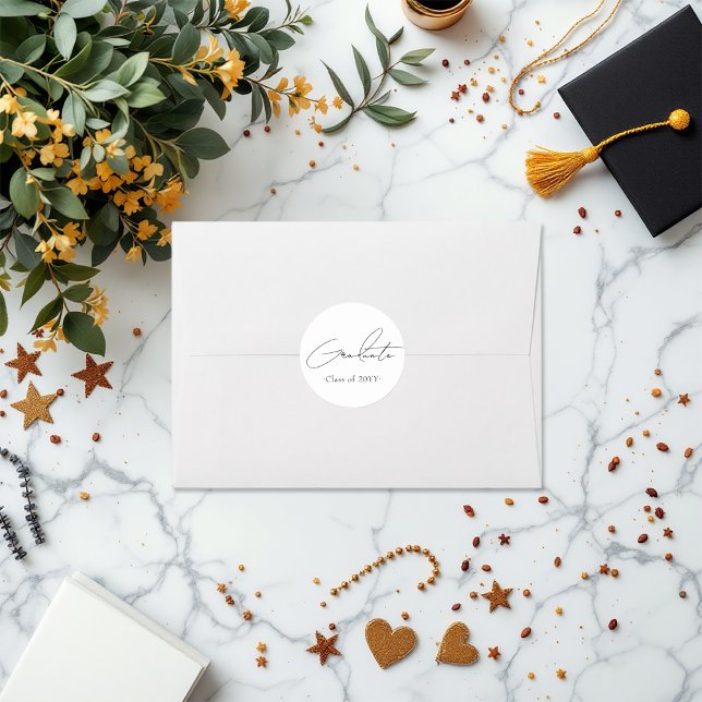 Minimalist Black and White Graduation Classic Round Sticker (Minimalist Black and White Graduation Classic Round Sticker)