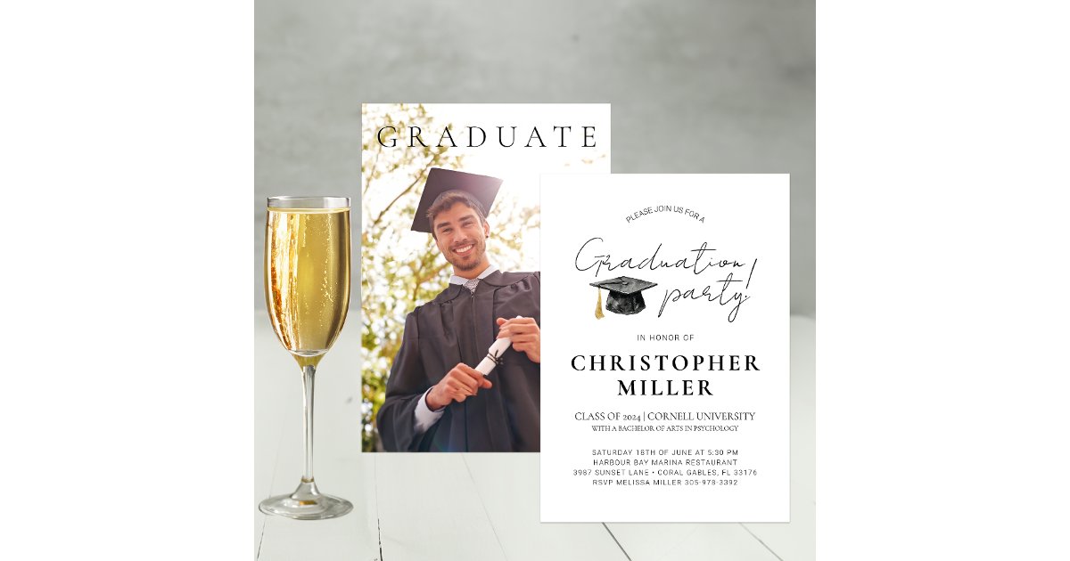 Minimalist Black and White Graduation Party Invitation | Zazzle