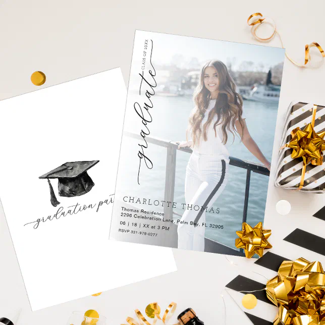 Minimalist Black and White Graduation Party Invitation | Zazzle