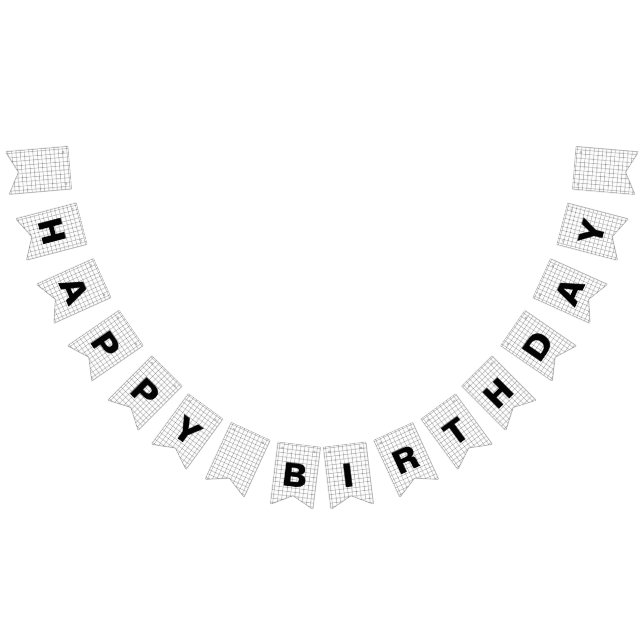 Minimalist Black And White Grid Happy Birthday Bunting Flags (All)