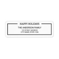 Minimalist Black and White Happy Holidays Address Label