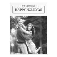 Minimalist Black and White Happy Holidays Photo Magnetic Card