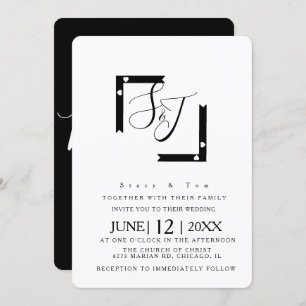 Minimalist Black and White Heart Bar Wedding Suite Invitation