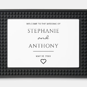 Minimalist Black And White Heart Modern Wedding Bar Mat