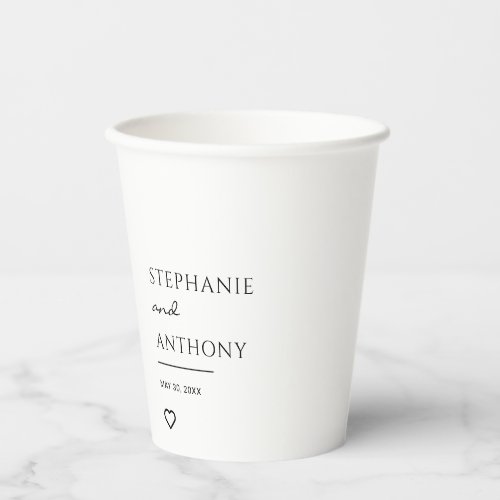 Minimalist Black and White Heart Modern Wedding    Paper Cups