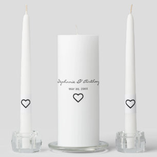 Minimalist Black And White Heart Modern Wedding Unity Candle Set