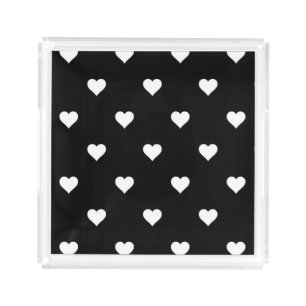 Minimalist Black and White Heart Pattern Acrylic Tray