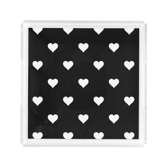 Minimalist Black and White Heart Pattern Acrylic Tray (Front)