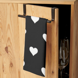 Minimalist Black and White Heart Pattern Kitchen Towel